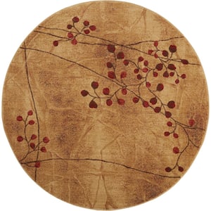 Somerset Latte 4 ft. x 4 ft. Botanical Contemporary Round Area Rug