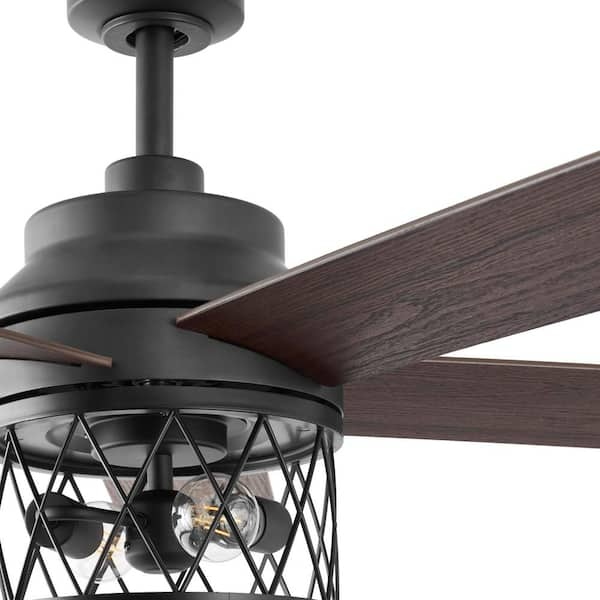 Hampton Bay 52169 Halpert 52 in. Indoor/Outdoor Matte Black Wet Rated Downrod Ceiling Fan with 4 Weatherproof, ABS QuickInstall Blades