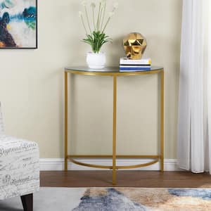 Fenice 29 in. Gold Standard Half Moon Glass Console Table