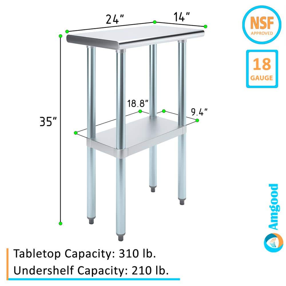 24" Stainless Steel Utility Work Table with Galvanized Shelf