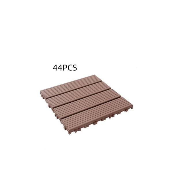 Afoxsos 1 ft. x 1 ft. Brown PVC Interlocking Deck Tiles for Poolside, Balcony, Backyard Waterproof, All-Weather (44-Pack)