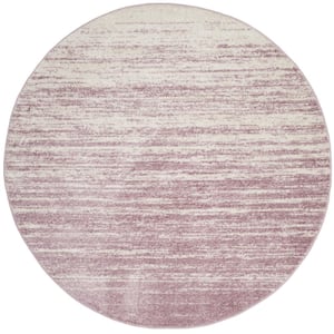 Adirondack Cream/Purple 8 ft. x 8 ft. Solid Color Striped Round Area Rug