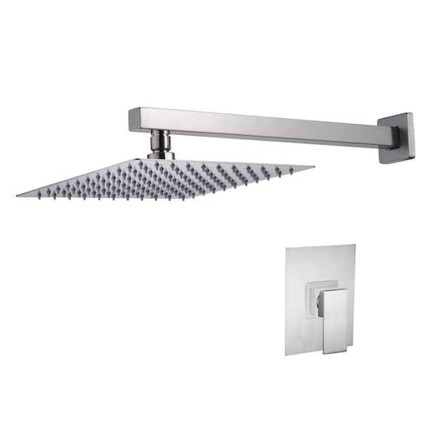 Logmey 1-Spray Patterns with 1.8 GPM 10 in. Wall Mounted Full Fixed Shower Head with Rain Shower System in Brushed Nickel