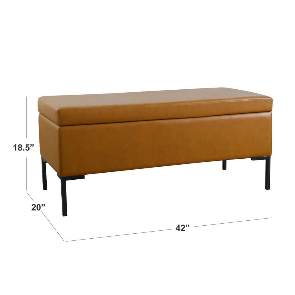 Carmel Faux Leather Large Storage Bench with Metal Legs