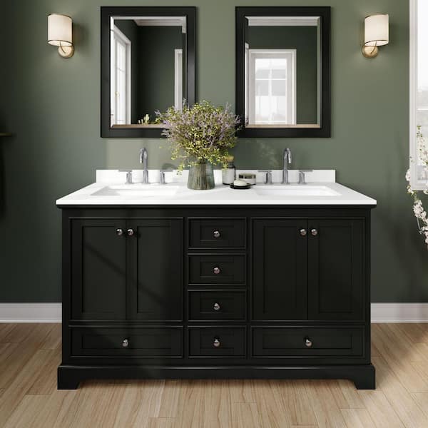 Wyndham Collection Deborah 60 in. W x 22 in. D x 35 in. H Double Bath Vanity in Dark Espresso with White Quartz Top