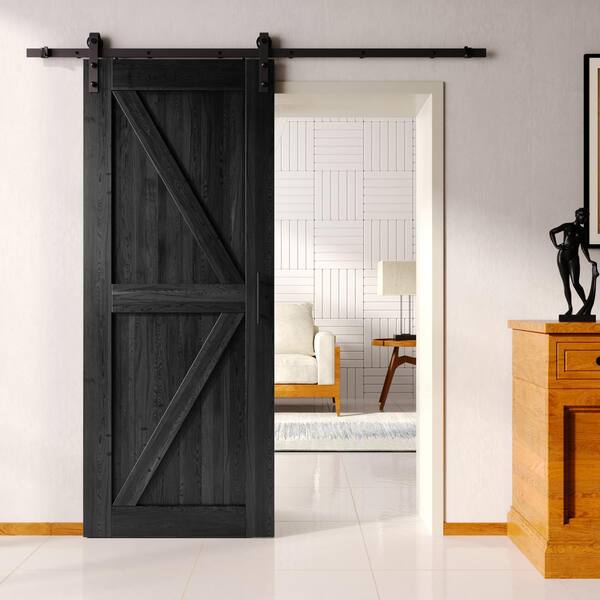 HOMACER 36 in. x 96 in. K-Frame Black Solid Pine Wood Interior