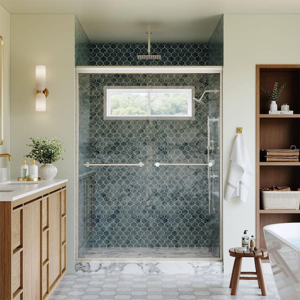 PARA 54 in. W x 72 in. H Double Sliding Framed SGCC 1/4 in. Clear Shower Door in Brushed Nickel