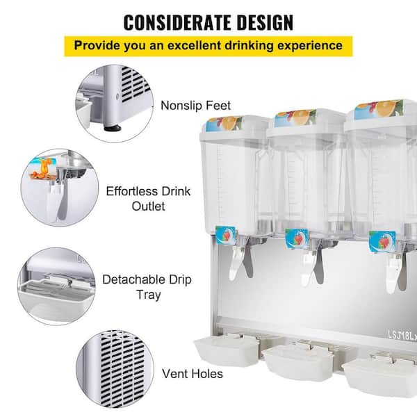 KWS Commercial Stainless Steel Hot and Cold Drink Dispensers Professional  Beverage Dispensers 3 Tanks 3 Gallon per Tanks