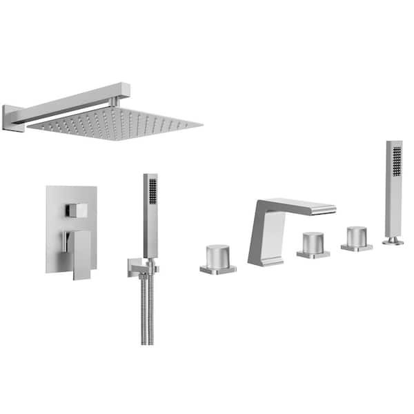 4-Spray Patterns with 10 in. Dual Wall Mount Shower Heads with Hand Shower in Brushed Nickel 2.5 GPM with Sink Faucet
