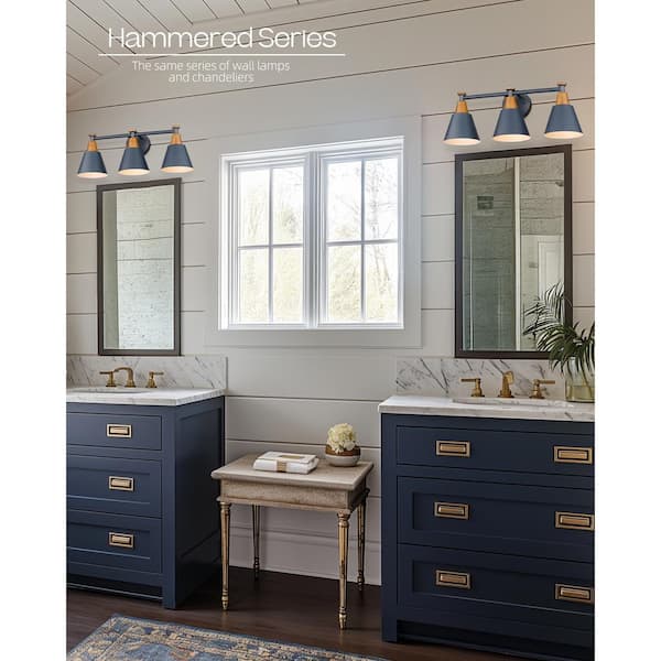 JAZAVA Modern 21.6 in. 3-Light Blue Bathroom Light Fixtures Vanity