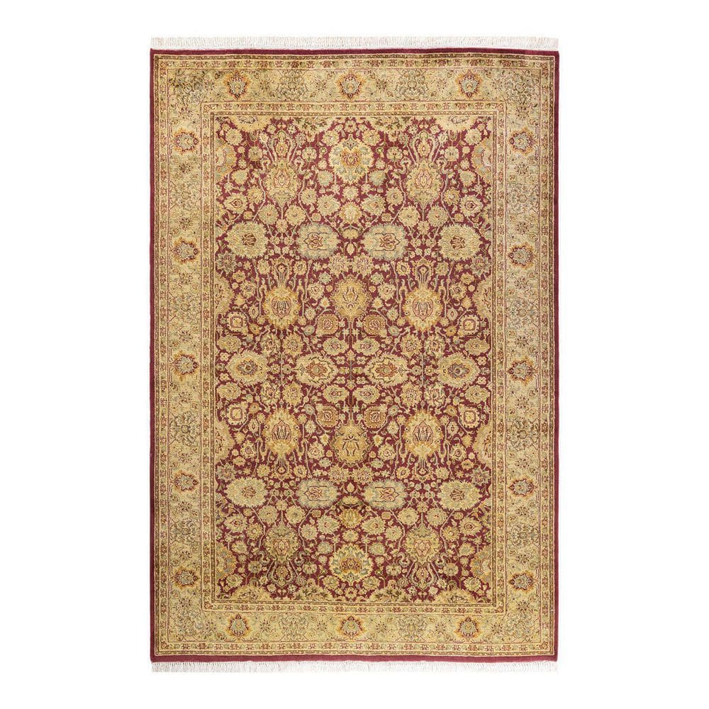Hand-Knotted Purple Geometric Wool 5x8 Area Rug