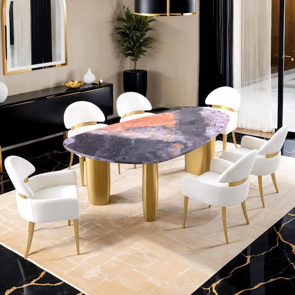 Varand 7-Piece Triangle Black/Gray Contemporary Sintered Stone Top Dining Room Set