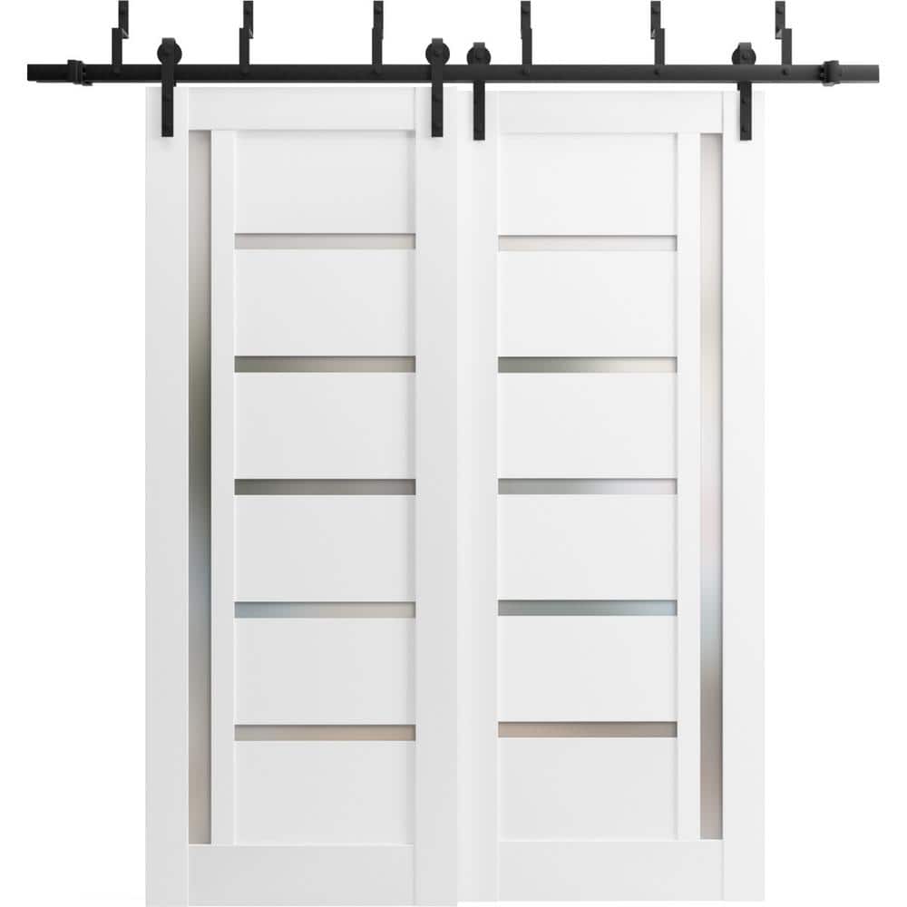 36 in. x 96 in. 2 Panel Frosted Glass White Wood Sliding Barn Door with Hardware Kit price history on PriceWatchPro