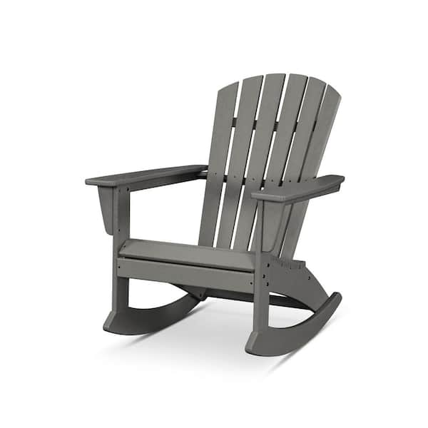 POLYWOOD Grant Park Plastic Patio Outdoor Rocking Slate Grey Adirondack Chair