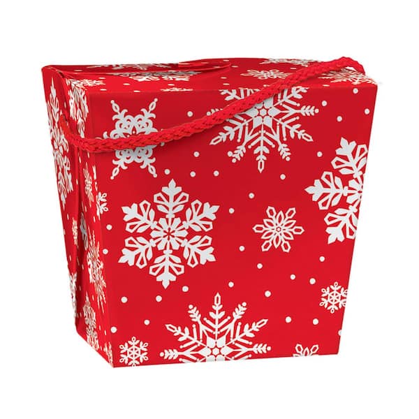 Amscan 4.25 in. x 4.5 in. x 3.5 in. Red and White Christmas Snowflake Paper Quart Pail (10-Pack)