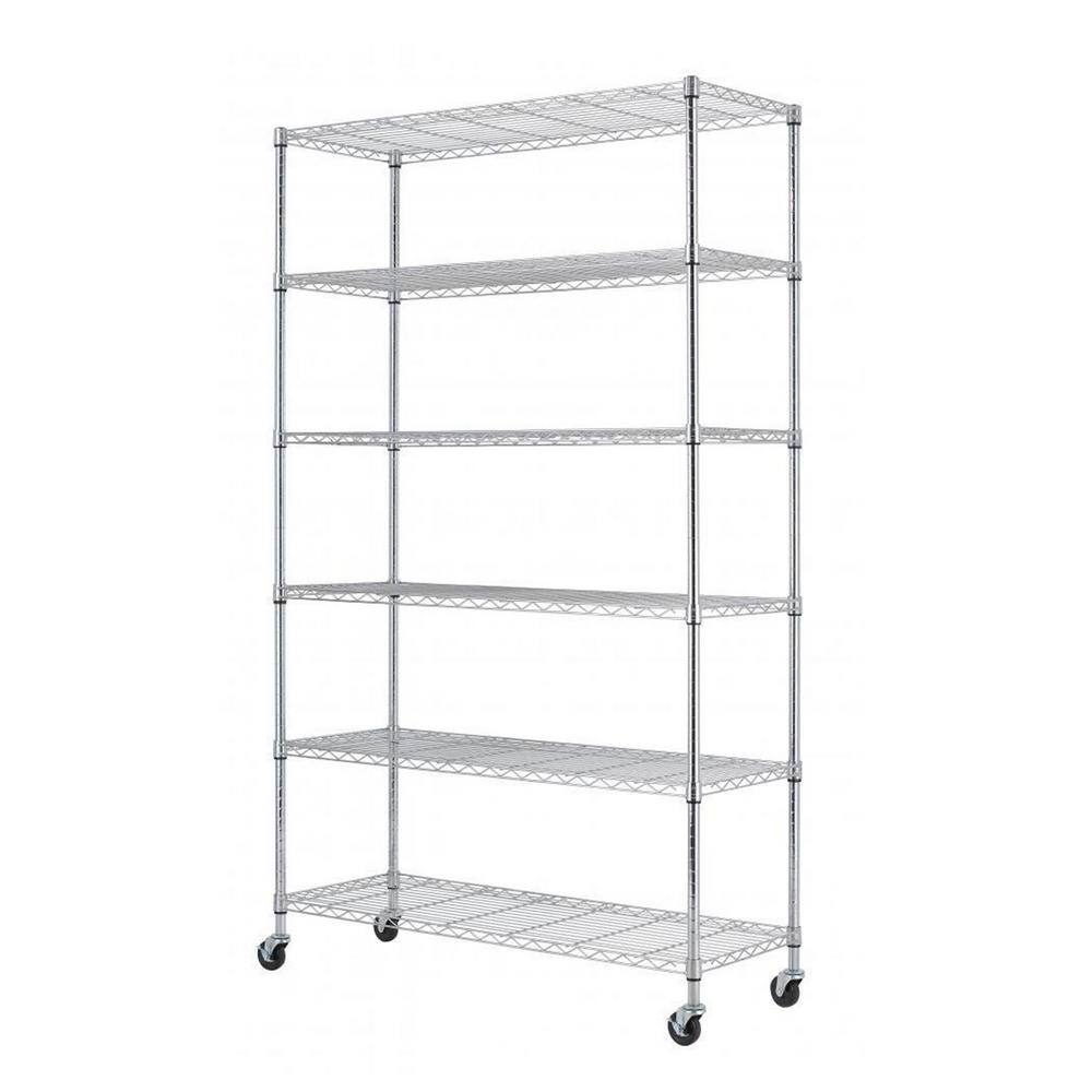 Chrome 6 Tier Rolling Metal Wire Shelving Unit 48 In W X 82 In H X 18 In D Ws 776 Chrome The Home Depot