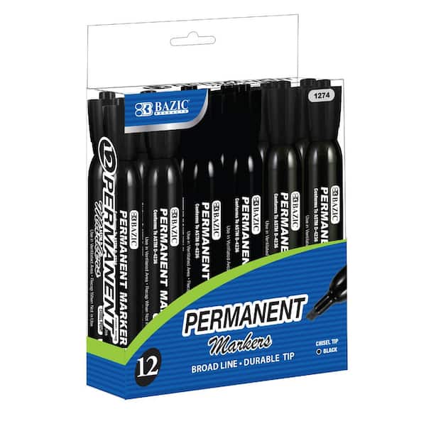 Bazic Products 12-count Black Color Chisel Tip Desk Style Permanent Markers (Box of 12)