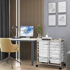 12-Drawers Plastic Rolling Storage Cart with Organizer Top in Clear