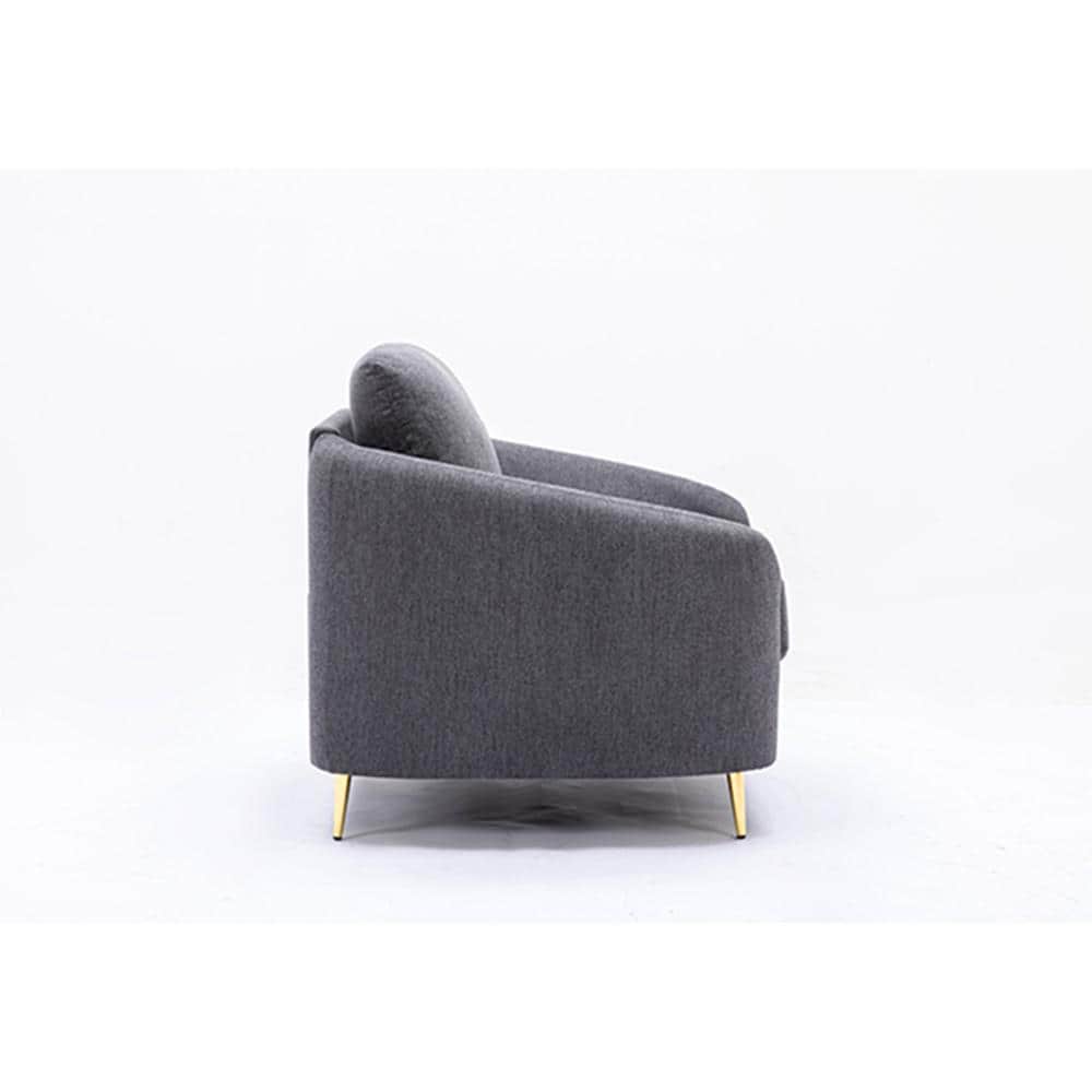Yuina Gray Leather and Wood Accent Chair with Metal Legs