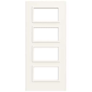 36 in. x 80 in. 4 Lite Equal Right-Hand/Inswing Clear Glass White Steel Front Door Slab