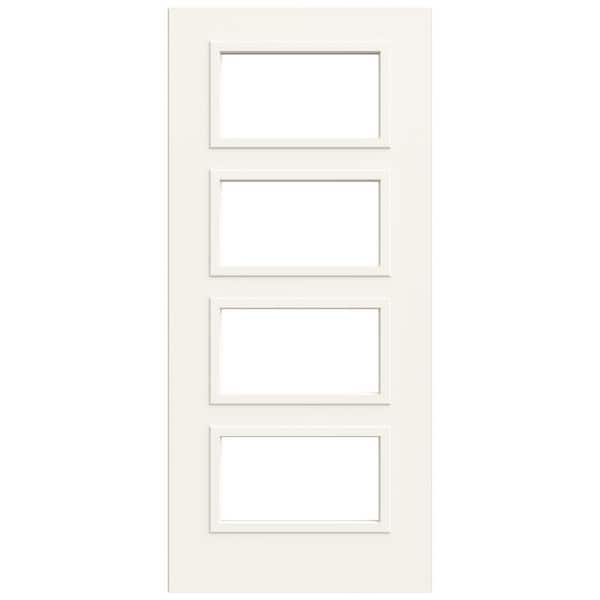 JELD-WEN 36 in. x 80 in. 4 Lite Equal Right-Hand/Inswing Clear Glass White Steel Front Door Slab