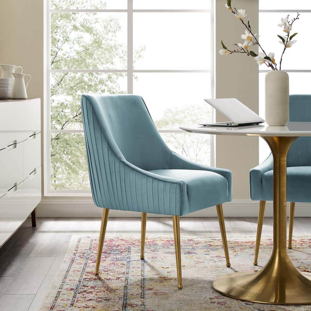 Elysian Light Blue Velvet Upholstered Side Chair with Gold Metal Legs