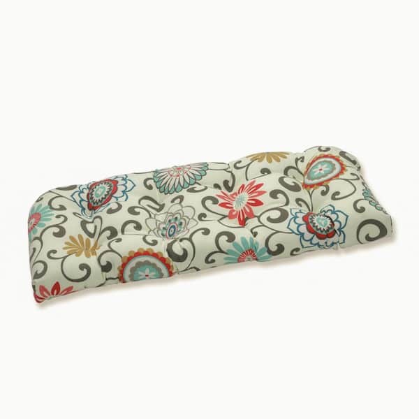 Pillow Perfect Floral Rectangular Outdoor Bench Cushion in Blue