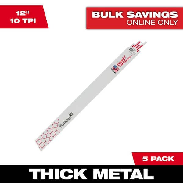 Milwaukee 12 in. 10 TPI TORCH Thick Metal Cutting SAWZALL Reciprocating Saw Blades (5-Pack)