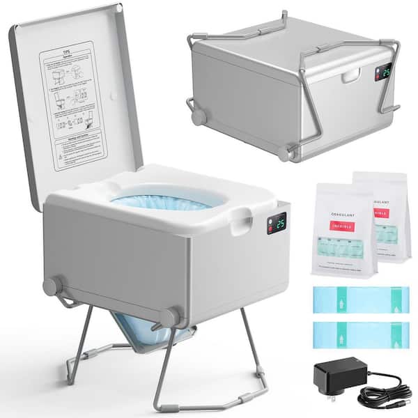 Electric 17 lbs. Waterless Composting Toilet System Odorless Automatic Disposal Portable for Travel White