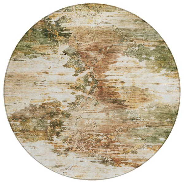 Chantille Machine Washable Indoor/Outdoor Abstract ACN2874 Aloe 8 ft. x 8 ft. Round Rug
