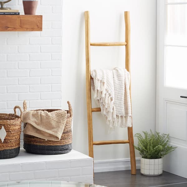 59 in. Brown Handmade Teak Wood 4 Rack Ladder