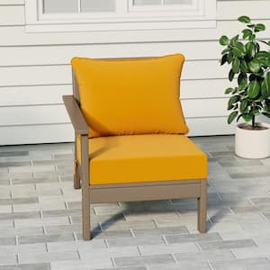 Birchwood Outdoor Patio Deep Seating Left Facing Arm HDPE Lounge Chair in Weathered Wood with Yellow Cushions