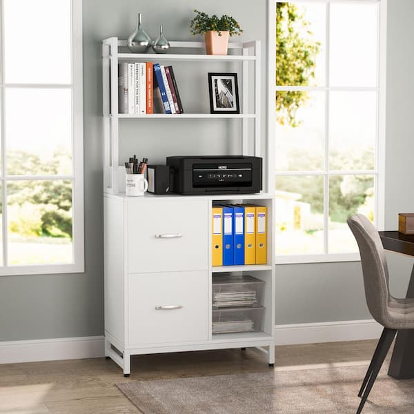 Vinsetto White Mobile Filing Cabinet Printer Stand with 2-Drawers, 3-Open Storage Shelves for Home Office Organization