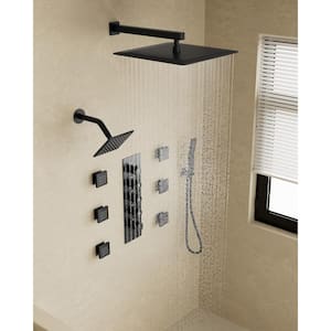 Thermostatic Valve 15-Spray 16 in. x 6 in. Dual Wall Mount and Handheld Shower Head in Matte Black