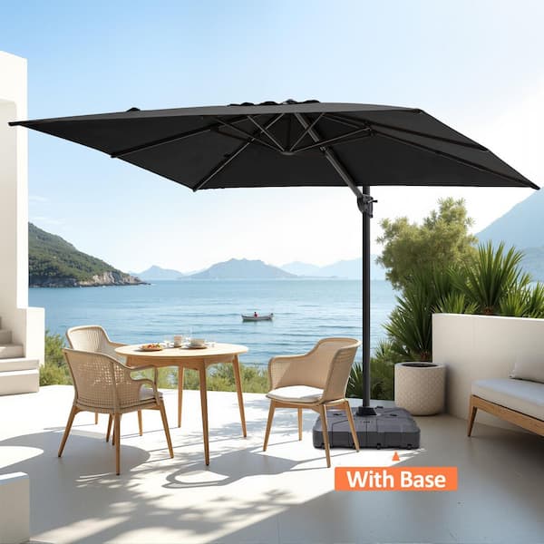 adjustable stand alone tilt patio umbrella with base Best Choice Products 10ft 3-Tier Umbrella, Market Sun Shade w/ Adjustment, Easy Crank and allows for flexibility in adjusting the angle of shade Aquifer Crank & Tilt Round