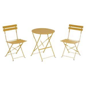 Bright Yellow Foldable Portable 3-Piece Metal round 28.4 in. Outdoor Bistro Set
