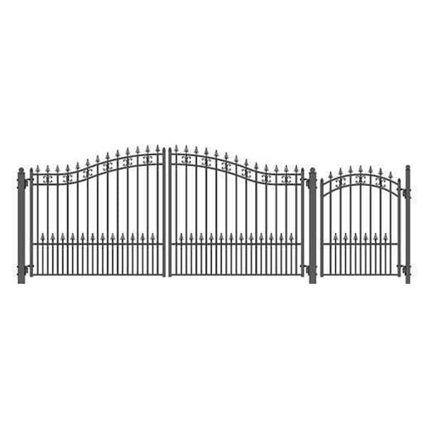 ALEKO St Louis Style 14 ft. x 6 ft. with Pedestrian Gate Black Steel Swing Dual Driveway Fence Gate