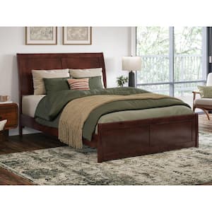 Valencia Walnut Brown Solid Wood Frame Full Low Profile Sleigh Platform Bed with Matching Footboard