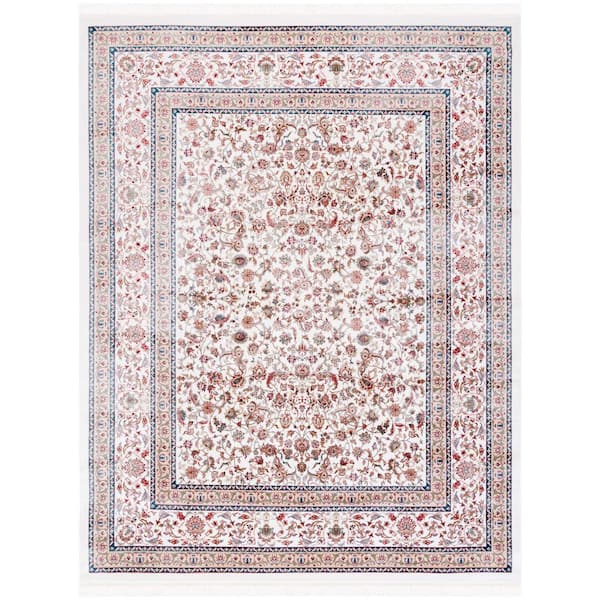 Persian Classic 9 ft. x 12 ft. Ivory/Beige Blue Floral Ornate Border Area Rug