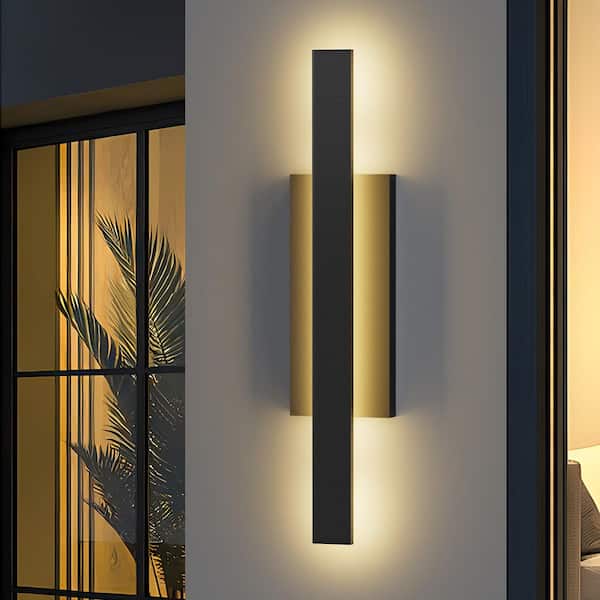 30.75 in. Black Integrated LED Outdoor Hardwired Wall Lantern Sconce