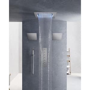 Thermost atic 31-Spray Patterns 20 in. Square LED Mood Lighting Bluetooth Music Shower System w/ Valve in Brushed Nickel