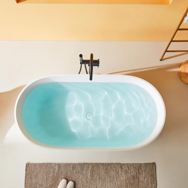68.9 in. x 29.5 in. Freestanding Solid Surface Soaking Bathtub with Drain and Overflow in Matte White