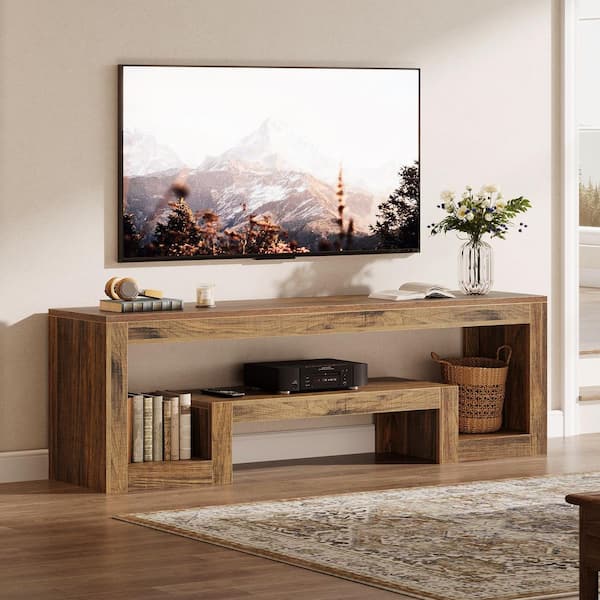 Tabor Rustic Brown TV Stand Fits TVs up to 60 to 65 in. Farmhouse Vintage Entertainment Center with Storage Shelves