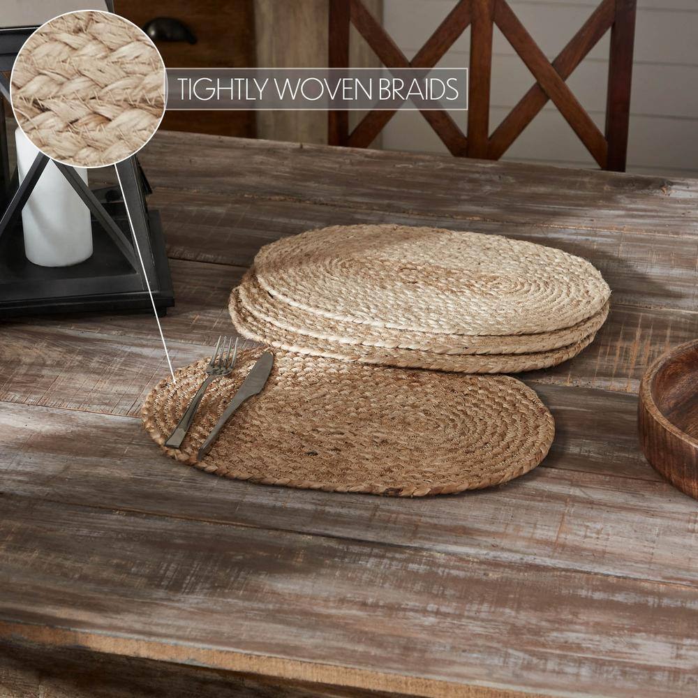Natural Jute Oval Placemats Set of 4, 10x15 Inches
