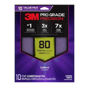 Pro Grade Precision 9 in. x 11 in. 80 Grit Faster Sanding Sheets with No-Slip Grip Backing (Pack of 10)