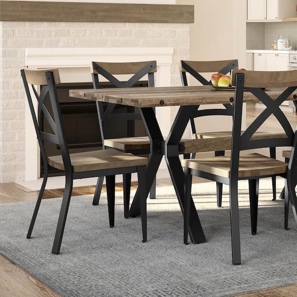 Amisco Jasper Beige Distressed Wood / Black Metal Dining Chair