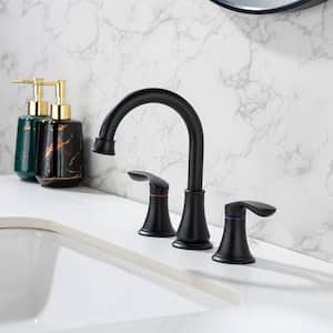 8 in. Widespread Double Handle Bathroom Faucet with Drain Assembly in Matte Black