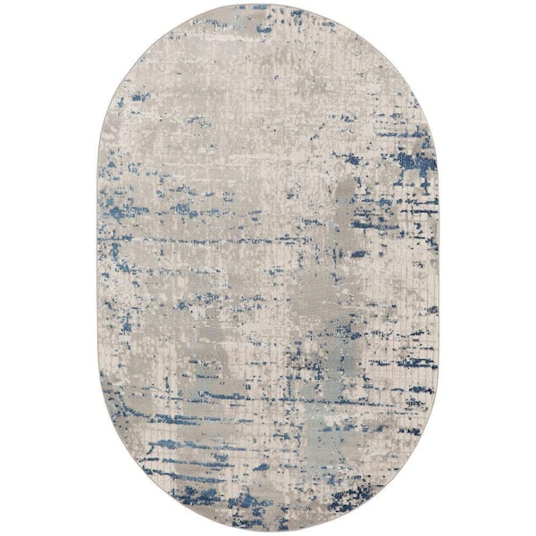 Concerto Ivory Grey Blue 5 ft. x 8 ft. Abstract Contemporary Oval Area Rug