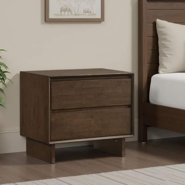 Benjara Genu Walnut Brown 2-Drawer 28 in. W Nightstand with Fingertip Handles