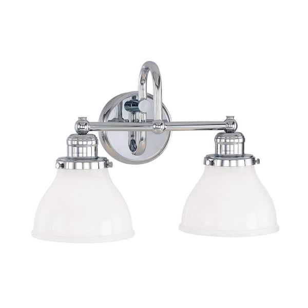 Unbranded Baxter 16 in. W x 11 in. H x 8 in. E 2-Light Chrome Vanity Light with Milk Glass
